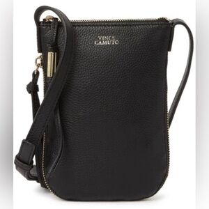 Vince Camuto Black Pebbled Leather Kenny Phone Case Crossbody